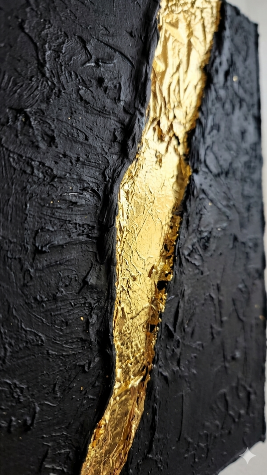 Golden Divide | Handmade Textured Black & Gold Wall Art | Modern Abstract Canvas | Luxury Textured Artwork