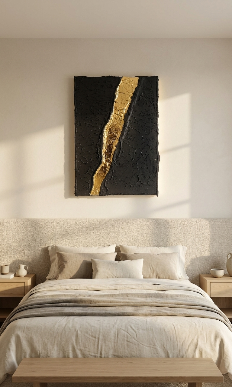 Golden Divide | Handmade Textured Black & Gold Wall Art | Modern Abstract Canvas | Luxury Textured Artwork
