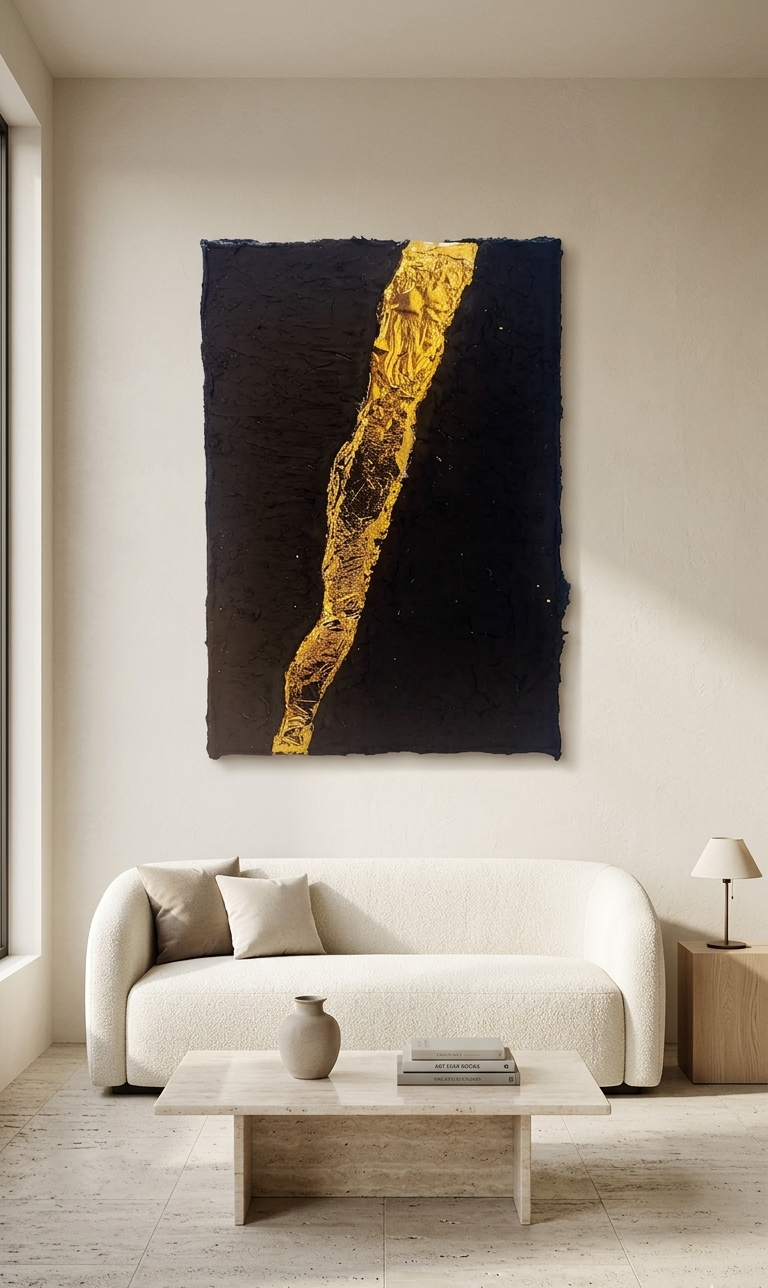 Golden Divide | Handmade Textured Black & Gold Wall Art | Modern Abstract Canvas | Luxury Textured Artwork